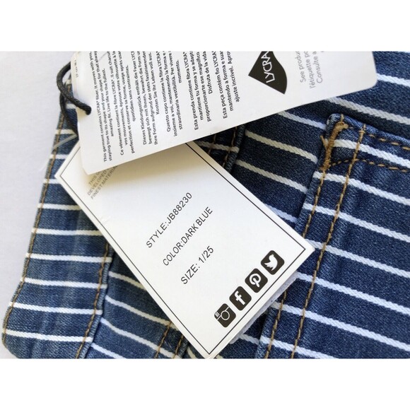 NWT Judy Blue Super Flare Ultra High Rise Jeans 1/25 Striped Blue Raw Hem Bell - Picture 10 of 12